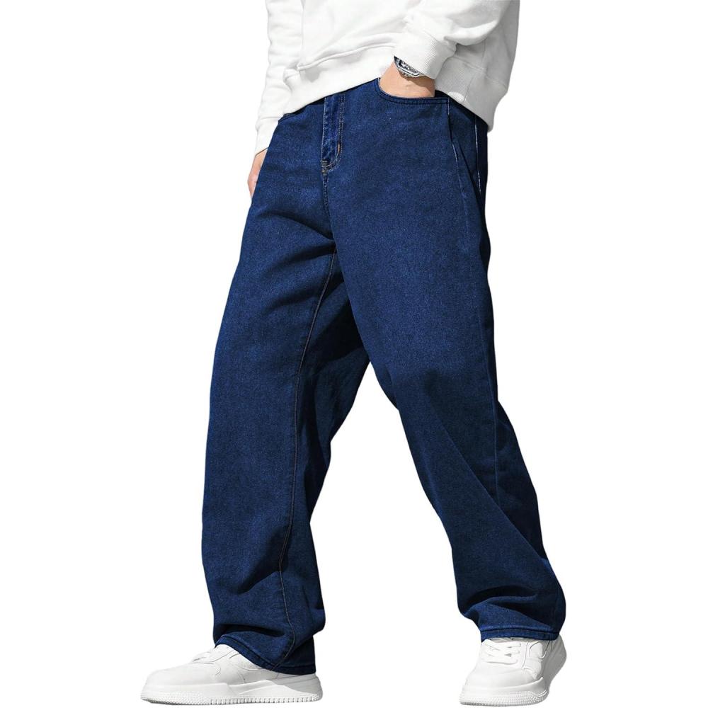 imageJMIERR Mens Baggy Jeans Wide Leg Skater Hip Hop Denim Pants Y2K Vintage Loose Fit StreetwearNavy Blue
