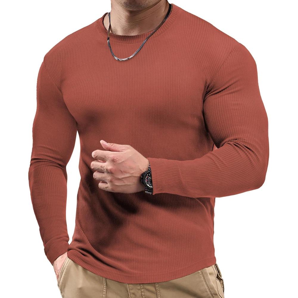 imageJMIERR Mens Fall Crewneck Shirt Long Sleeve AntiWrinkle Casual Muscle T Shirts Workout Slim FittedF Gold Flame