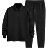 imageJMIERR Mens 2 Piece Outfits Quarter Zipper Polo Shirt Tracksuit ampamp Joggers Sweatpants Sweatsuit Sets JacquardBlack