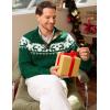 imageJMIERR Mens Cable Knit Pullover Sweater Casual Long Sleeve Stand Collar Button Knitted SweatersXmas Green Reindeer