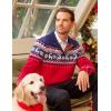 imageJMIERR Mens Cable Knit Pullover Sweater Casual Long Sleeve Stand Collar Button Knitted SweatersXmas Red Reindeer