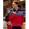 imageJMIERR Mens Cable Knit Pullover Sweater Casual Long Sleeve Stand Collar Button Knitted SweatersXmas Red Reindeer