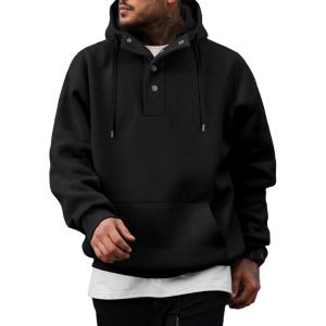 imageJMIERR Mens 2025 Casual Fahsion Fall Hoodie Pullover Quarter Drawstring Fleece Winter Button Hooded Shirt with Pocket0 Black