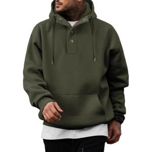 imageJMIERR Mens 2025 Casual Fahsion Fall Hoodie Pullover Quarter Drawstring Fleece Winter Button Hooded Shirt with PocketA Green