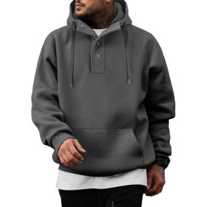 imageJMIERR Mens 2025 Casual Fahsion Fall Hoodie Pullover Quarter Drawstring Fleece Winter Button Hooded Shirt with PocketA Grey