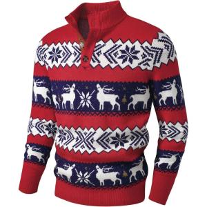 imageJMIERR Mens Cable Knit Pullover Sweater Casual Long Sleeve Stand Collar Button Knitted SweatersXmas Red2 Reindeer
