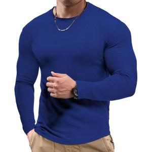 imageJMIERR Mens Fall Crewneck Shirt Long Sleeve AntiWrinkle Casual Muscle T Shirts Workout Slim FittedF Blue 2