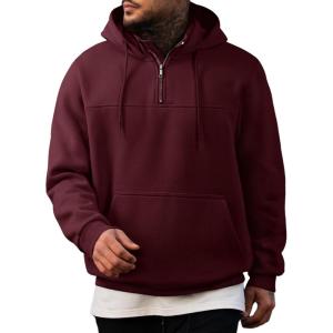 imageJMIERR Mens Casual Cotton Hoodies Drawstring Quarter Zip Pullover Sweatshirts06 Wine Red