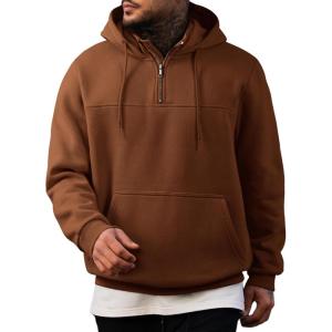 imageJMIERR Mens Casual Cotton Hoodies Drawstring Quarter Zip Pullover Sweatshirts08 Brown
