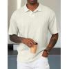imageJMIERR Mens Polo Shirt Knit Button Casual Short Sleeve Summer Vacation Beach Stretchy Golf ShirtsBeige
