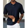 imageJMIERR Mens Polo Shirt Knit Button Casual Short Sleeve Summer Vacation Beach Stretchy Golf ShirtsNavy Blue