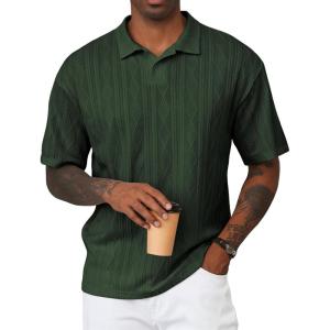 imageJMIERR Mens Polo Shirt Knit Button Casual Short Sleeve Summer Vacation Beach Stretchy Golf ShirtsGreen
