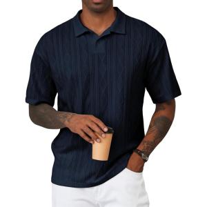 imageJMIERR Mens Polo Shirt Knit Button Casual Short Sleeve Summer Vacation Beach Stretchy Golf ShirtsNavy Blue