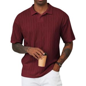 imageJMIERR Mens Polo Shirt Knit Button Casual Short Sleeve Summer Vacation Beach Stretchy Golf ShirtsRed