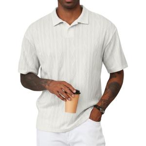 imageJMIERR Mens Polo Shirt Knit Button Casual Short Sleeve Summer Vacation Beach Stretchy Golf ShirtsWhite