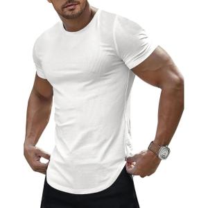 imageJMIERR Mens Short Sleeve T Shirt Summer Muscle Slim Fitted Crewneck Longline Tees Shirts for Gym Workout1 White