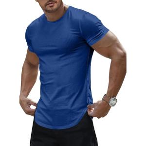 imageJMIERR Mens Short Sleeve T Shirt Summer Muscle Slim Fitted Crewneck Longline Tees Shirts for Gym WorkoutC Blue 2
