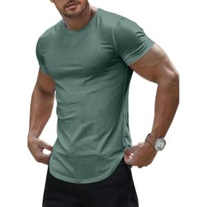 imageJMIERR Mens Short Sleeve T Shirt Summer Muscle Slim Fitted Crewneck Longline Tees Shirts for Gym WorkoutC Light Green