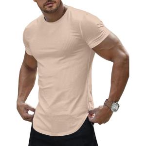 imageJMIERR Mens Short Sleeve T Shirt Summer Muscle Slim Fitted Crewneck Longline Tees Shirts for Gym WorkoutF Beige
