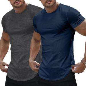 imageJMIERR Mens Short Sleeve T Shirt Summer Muscle Slim Fitted Crewneck Longline Tees Shirts for Gym WorkoutPack Bluedark Grey