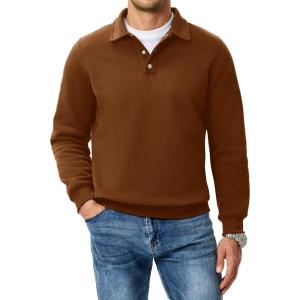 imageJMIERR Mens Casual Cotton Polo Sweatshirts Long Sleeve Button Collared Pullover ShirtsCamel