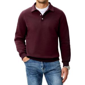 imageJMIERR Mens Casual Cotton Polo Sweatshirts Long Sleeve Button Collared Pullover ShirtsRed