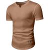 imageJMIERR Mens Muscle Slim T Shirts Texture V Neck Longline Henley Gym Workout Athletic Tee ShirtA Brown