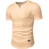 imageJMIERR Mens Muscle Slim T Shirts Texture V Neck Longline Henley Gym Workout Athletic Tee ShirtA Khaki