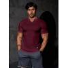 imageJMIERR Mens Muscle Slim T Shirts Texture V Neck Longline Henley Gym Workout Athletic Tee ShirtA Red