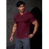 imageJMIERR Mens Muscle Slim T Shirts Texture V Neck Longline Henley Gym Workout Athletic Tee ShirtA Red