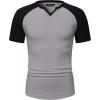 imageJMIERR Mens Muscle Slim T Shirts Texture V Neck Longline Henley Gym Workout Athletic Tee ShirtC Grey  Black