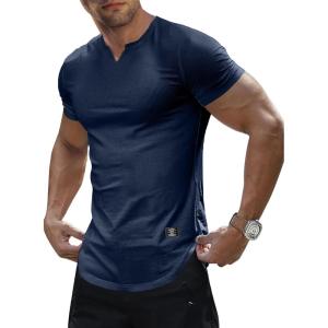 imageJMIERR Mens Muscle Slim T Shirts Texture V Neck Longline Henley Gym Workout Athletic Tee ShirtA Blue