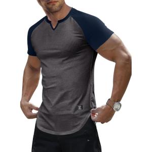 imageJMIERR Mens Muscle Slim T Shirts Texture V Neck Longline Henley Gym Workout Athletic Tee ShirtC Grey  Blue