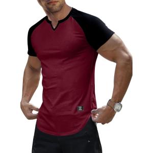 imageJMIERR Mens Muscle Slim T Shirts Texture V Neck Longline Henley Gym Workout Athletic Tee ShirtC Red  Black
