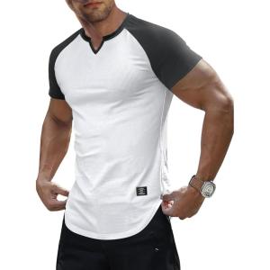 imageJMIERR Mens Muscle Slim T Shirts Texture V Neck Longline Henley Gym Workout Athletic Tee ShirtC White  Grey