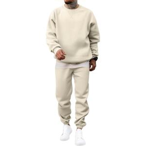 imageJMIERR Mens 2 Piece Outfits Crew Neck Sweatshirt Tracksuit ampamp Joggers Sweatpants Sweatsuit SetCream