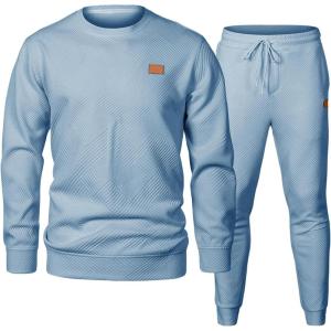 imageJMIERR Mens 2 Piece Outfits Knit Jacquard Pullover Sweatshirt Tracksuit ampamp Joggers Sweatpants Sweatsuit Sets with PocketsBeau Blue