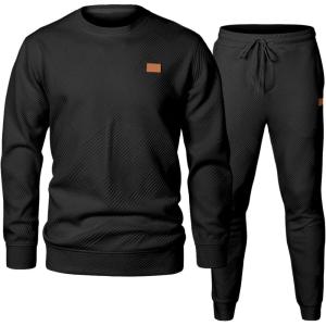 imageJMIERR Mens 2 Piece Outfits Knit Jacquard Pullover Sweatshirt Tracksuit ampamp Joggers Sweatpants Sweatsuit Sets with PocketsBlack