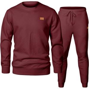 imageJMIERR Mens 2 Piece Outfits Knit Jacquard Pullover Sweatshirt Tracksuit ampamp Joggers Sweatpants Sweatsuit Sets with PocketsBurgundy