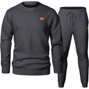 imageJMIERR Mens 2 Piece Outfits Knit Jacquard Pullover Sweatshirt Tracksuit ampamp Joggers Sweatpants Sweatsuit Sets with PocketsDark Grey