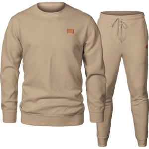 imageJMIERR Mens 2 Piece Outfits Knit Jacquard Pullover Sweatshirt Tracksuit ampamp Joggers Sweatpants Sweatsuit Sets with PocketsKhaki