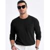 imageJMIERR Mens Long Sleeve Shirts Casual Crewneck Pullover TShirt Stretch Textured Knit Tee with Pocket0 Black