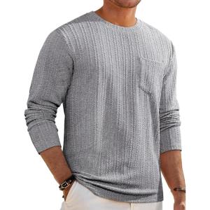 imageJMIERR Mens Long Sleeve Shirts Casual Crewneck Pullover TShirt Stretch Textured Knit Tee with Pocket01 Grey
