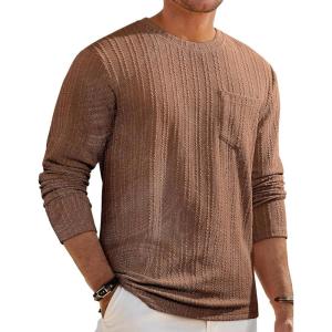 imageJMIERR Mens Long Sleeve Shirts Casual Crewneck Pullover TShirt Stretch Textured Knit Tee with Pocket03 Brown