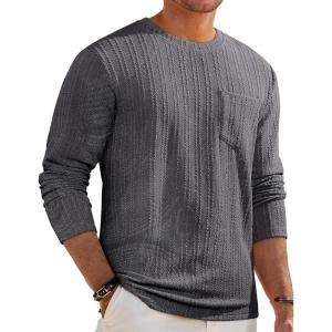 imageJMIERR Mens Long Sleeve Shirts Casual Crewneck Pullover TShirt Stretch Textured Knit Tee with Pocket05 Dark Grey