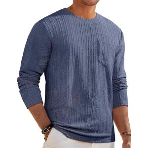 imageJMIERR Mens Long Sleeve Shirts Casual Crewneck Pullover TShirt Stretch Textured Knit Tee with Pocket07 Blue