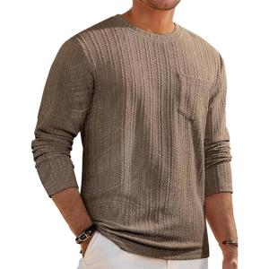 imageJMIERR Mens Long Sleeve Shirts Casual Crewneck Pullover TShirt Stretch Textured Knit Tee with Pocket08 Brown2