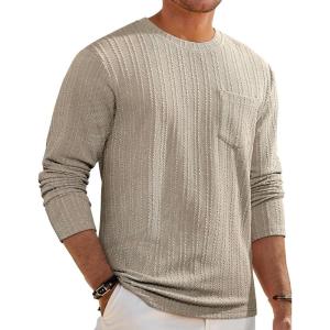 imageJMIERR Mens Long Sleeve Shirts Casual Crewneck Pullover TShirt Stretch Textured Knit Tee with Pocket11 Moss Green