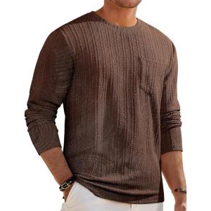imageJMIERR Mens Long Sleeve Shirts Casual Crewneck Pullover TShirt Stretch Textured Knit Tee with Pocket13 Coffee