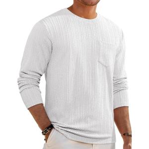 imageJMIERR Mens Long Sleeve Shirts Casual Crewneck Pullover TShirt Stretch Textured Knit Tee with Pocket14 White